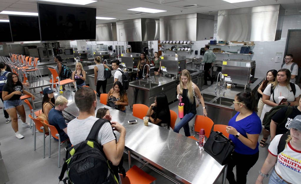 Students file in for Special Events Management class in the Marriott Executive Kitchen in Hospitality Hall at UNLV Thursday, Aug. 30, 2018, taught by Assistant Professor Todd Uglow. K.M. Cannon La ...
