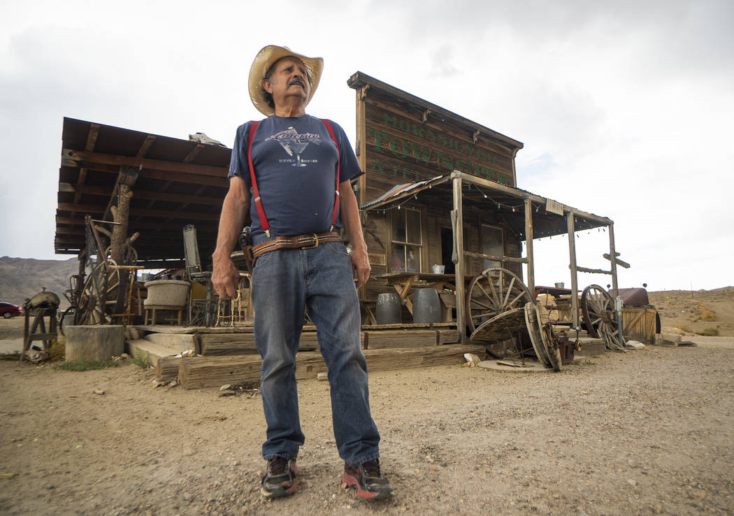 Walt Kremin poses in front of his saloon at Gold Point, Tuesday, Sept. 4, 2018. After a decades long property dispute, the Bureau of Land Management has announced plans to transfer ownership of th ...