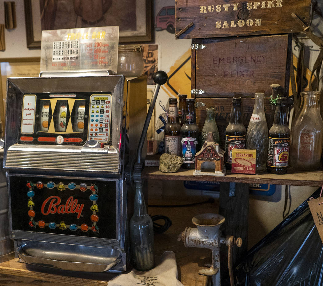 An antique slot machine photographed in Walt Kremin's saloon at Gold Point, Tuesday, Sept. 4, 2018. After a decades long property dispute, the Bureau of Land Management has announced plans to tran ...