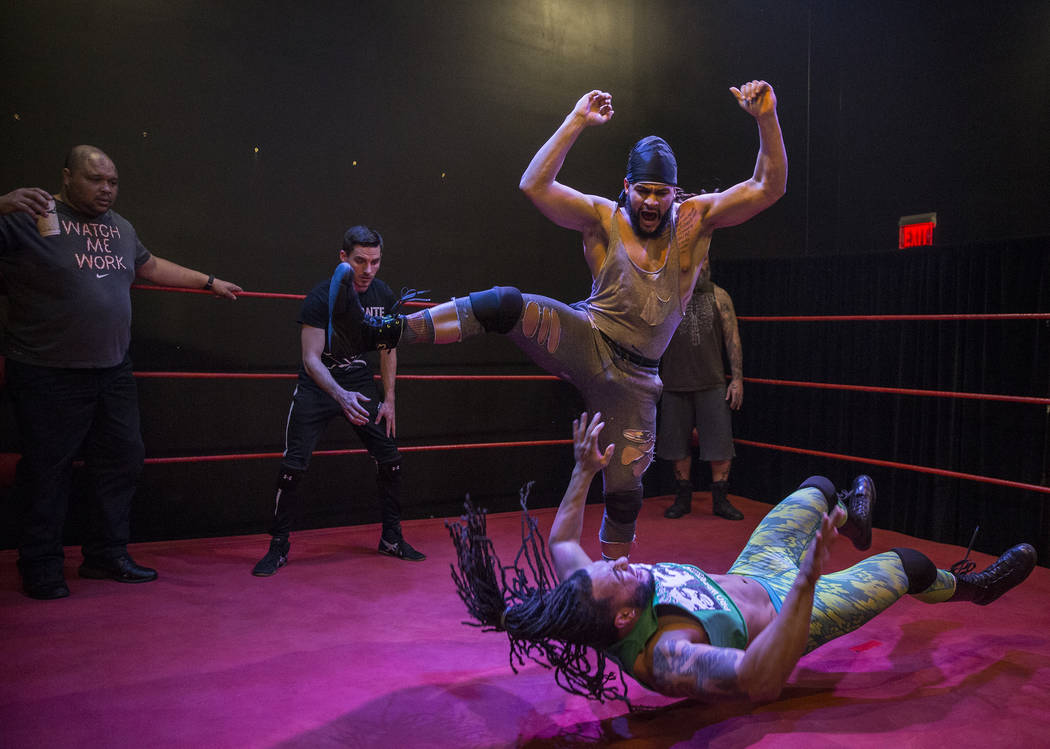 The Kings Ransom tag team practices at The Snake Pit Pro Wrestling Academy on Tuesday, March 6, 2018, in Las Vegas. Benjamin Hager Las Vegas Review-Journal @benjaminhphoto