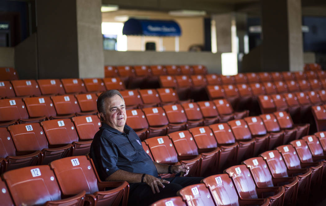 Don Logan, president and chief operating officer of the Las Vegas 51s, sits in the stands at Cashman Field ahead of the team's move to Summerlin in Las Vegas on Wednesday, Aug. 29, 2018. Chase Ste ...