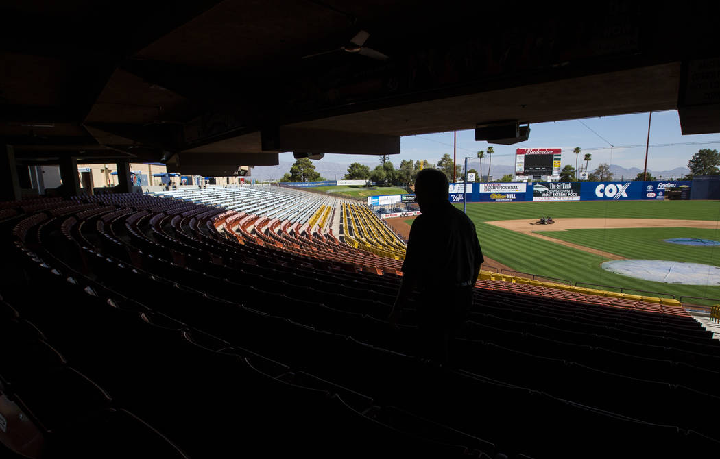 Don Logan, president and chief operating officer of the Las Vegas 51s, walks the club level while touring Cashman Field ahead of the team's move to Summerlin in Las Vegas on Wednesday, Aug. 29, 20 ...