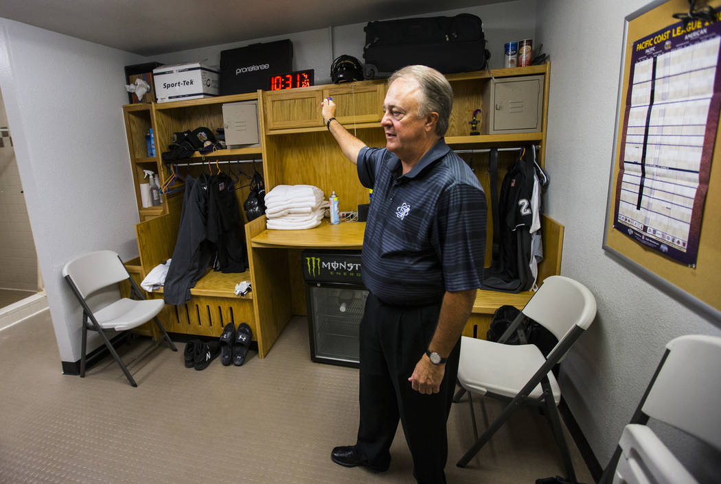 Don Logan, president and chief operating officer of the Las Vegas 51s, shows the umpire's room at Cashman Field ahead of the team's move to Summerlin in Las Vegas on Wednesday, Aug. 29, 2018. Chas ...