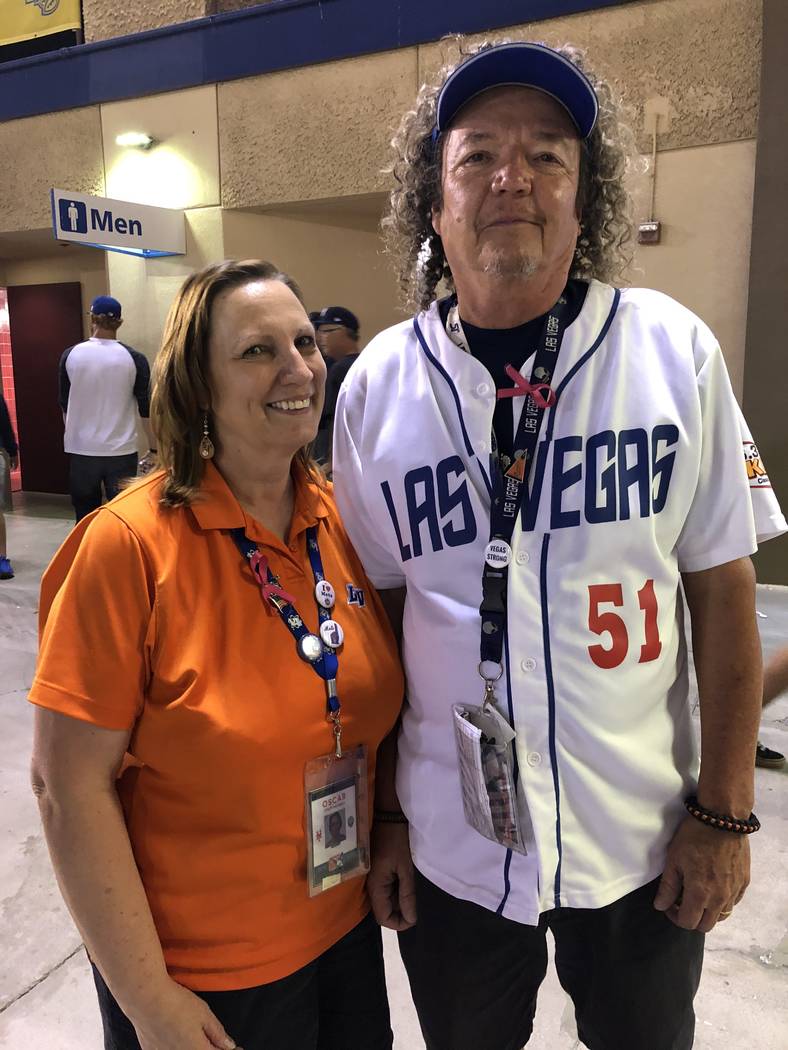 Oscar Pitt, an usher, left, and her husband, Jeff Pitt, an usher supervisor, pose for a photo at Cashman Field in Las Vegas, Saturday, Sept.1, 2018. Betsy Helfand Las Vegas Review-Journal