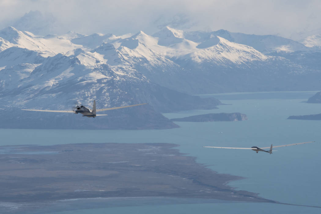A special high-altitude tow plane hauls the Nevada-based Perlan 2 glider into the sky above southern Argentina during a recent test flight. (James Darcy/Airbus)