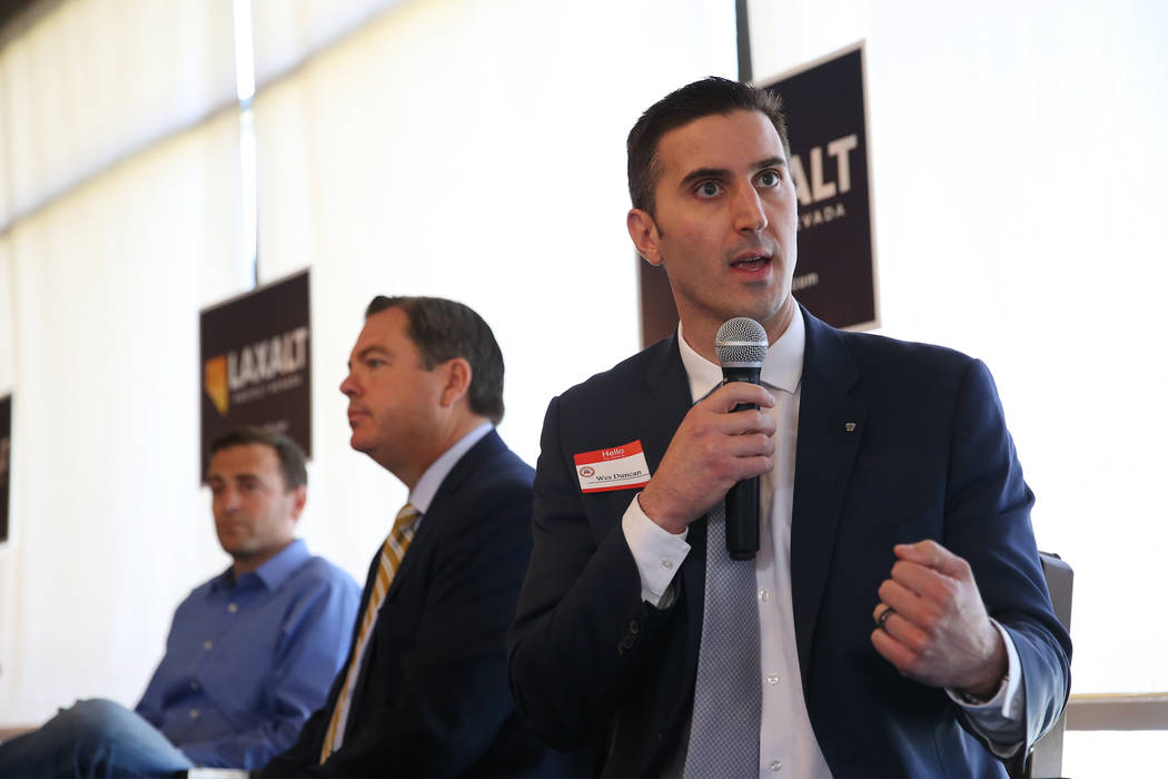 Republican attorney general candidate Wes Duncan speaks during a Southern Hills Republican Women's Club luncheon at Buckman's Grille in Henderson, Tuesday, Aug. 28, 2018. Erik Verduzco Las Vegas R ...