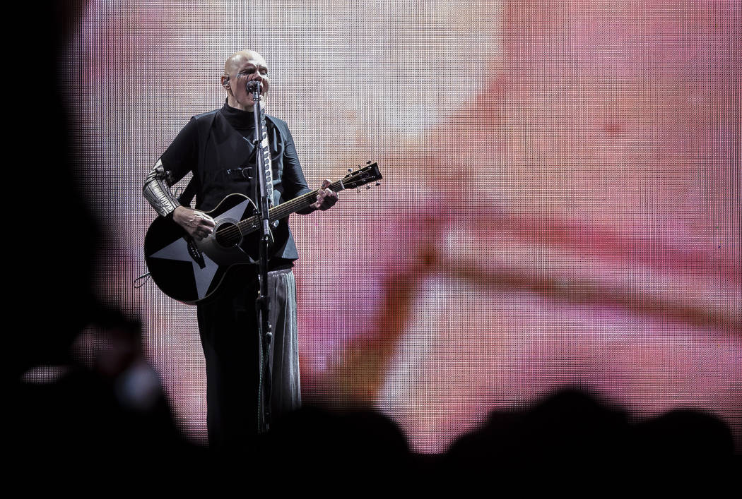 Billy Corgan of the Smashing Pumpkins performs as part of their Shiny And Oh So Bright Tour at the T-Mobile Arena in Las Vegas, Sunday, Sept. 2, 2018. Rachel Aston Las Vegas Review-Journal @rookie ...