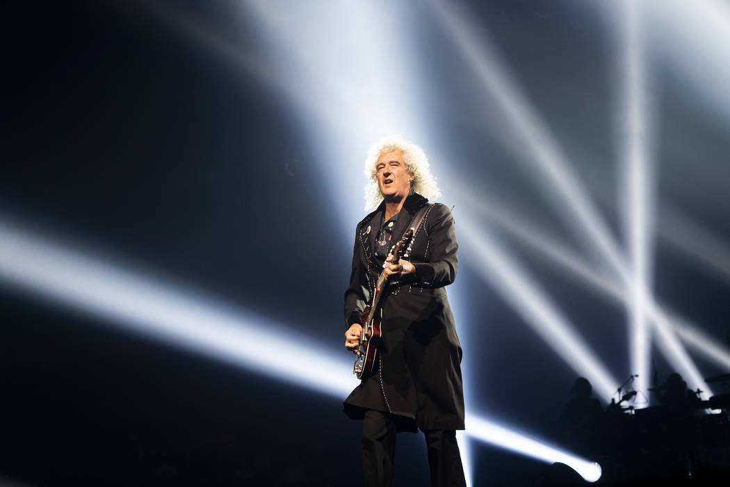 Queen guitarist Brian May performs at Park MGM theater in Las Vegas, Saturday, Sept. 1, 2018. Queen + Adam Lambert will perform 10 shows at Park Theater through September 22. (Marcus Villagran/Las ...