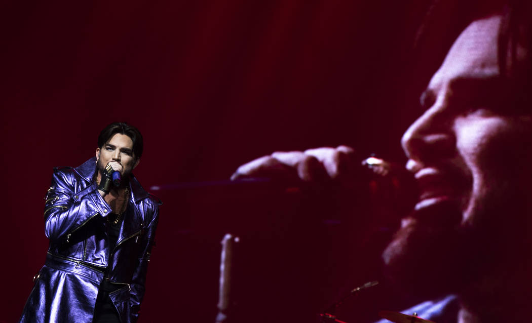 Adam Lambert performs with Queen at Park MGM theater in Las Vegas, Saturday, Sept. 1, 2018. Queen + Adam Lambert will perform 10 shows at Park Theater through September 22. (Marcus Villagran/Las V ...