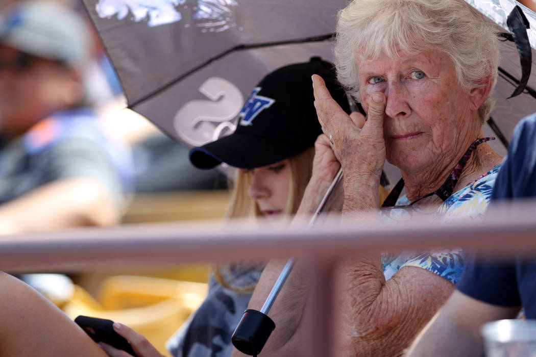Long time season ticket holder Jean Vaughan, 73, with her granddaughter Haley Vaughan, 16, during the Las Vegas 51s final game ever at Cashman Field in Las Vegas Monday, Sept. 3, 2018. The team wi ...