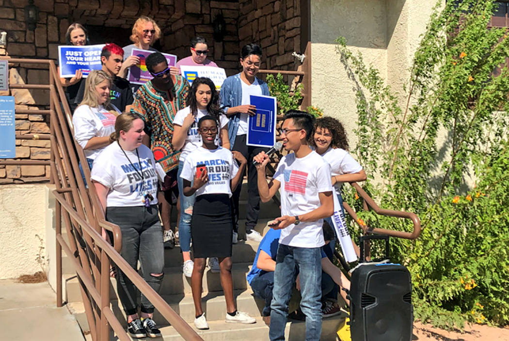 Organizers from March for Our Lives Las Vegas, NextGen America, the Human Rights Campaign and others gather Monday to announce a new youth summit to train activists on Sept. 29-30. (rgiwargis@revi ...
