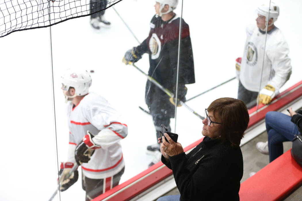 Karen Zenner watches her son Dustyn practice with the Vegas Golden Knights during a team practice at City National Arena in Las Vegas, Tuesday, Sept. 4, 2018. Erik Verduzco Las Vegas Review-Journa ...