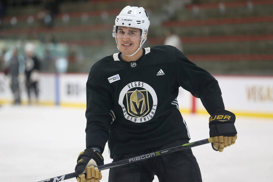 Vegas Golden Knights defenseman Zach Whitecloud (2) during a team practice at City National Arena in Las Vegas, Tuesday, Sept. 4, 2018. Erik Verduzco Las Vegas Review-Journal @Erik_Verduzco