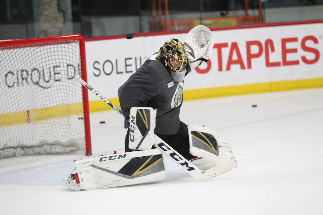 Vegas Golden Knights goaltender Marc-Andre Fleury (29) during a team practice at City National Arena in Las Vegas, Tuesday, Sept. 4, 2018. Erik Verduzco Las Vegas Review-Journal @Erik_Verduzco