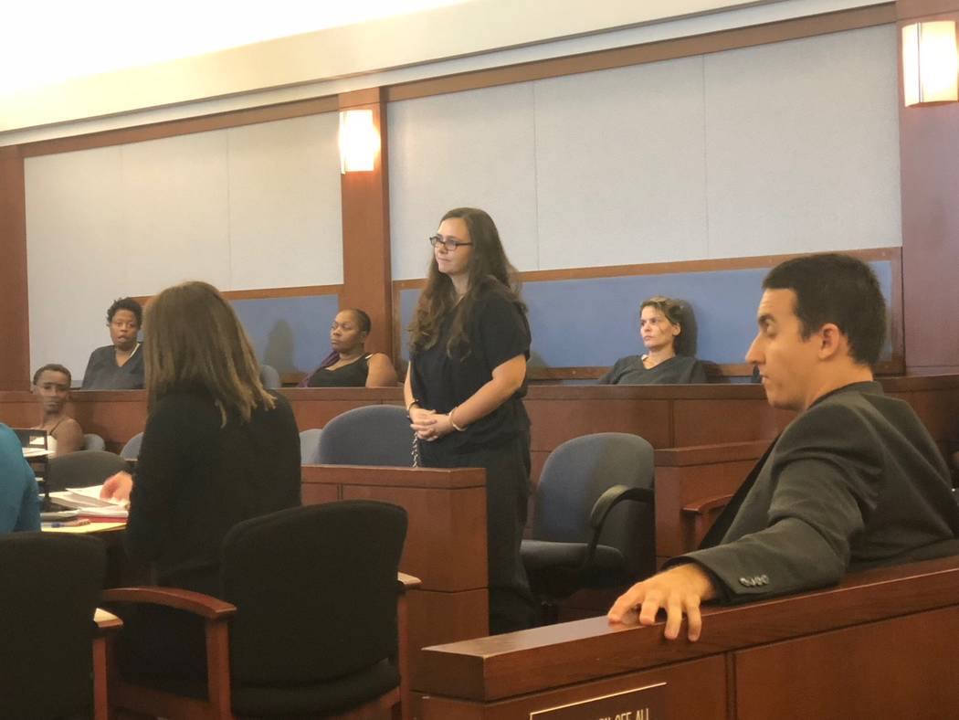 Cassie Smith appears in Las Vegas Justice Court on Tuesday, Sept. 4, 2018, in connection with the death of her 3-year-old son, Daniel Theriot.