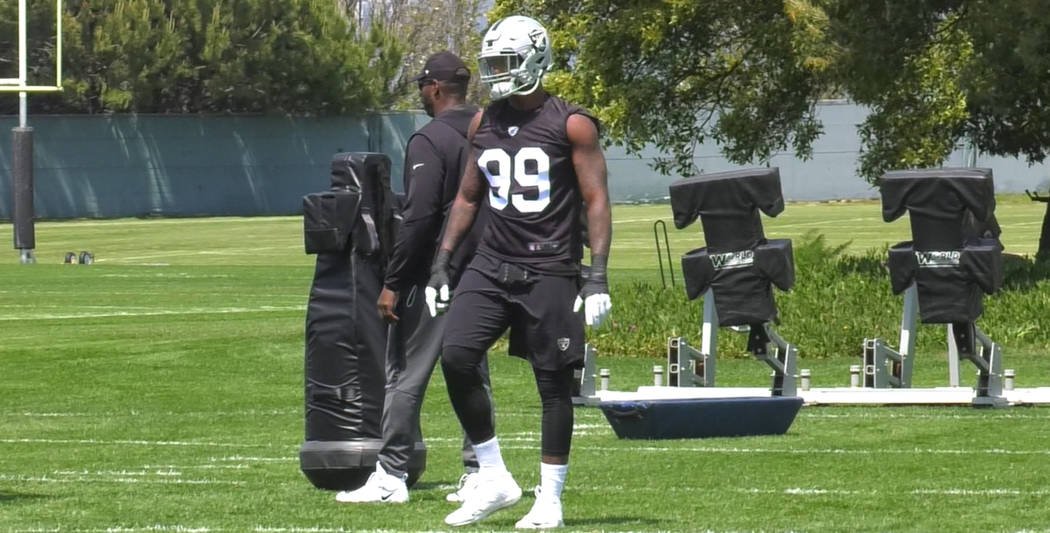 Raiders third round draft pick Arden Key prior to defensive line drills during Raiders rookie mini-camp on Friday, May 4, 2018 in Alameda, Calif. Chris Booker/Las Vegas Review-Journal