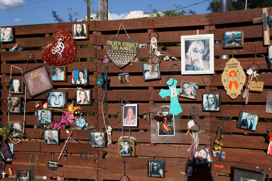 The Remembrance Wall at Las Vegas Community Healing Garden on South Casino Center Boulevard in downtown Wednesday, Sept. 5, 2018. K.M. Cannon Las Vegas Review-Journal @KMCannonPhoto