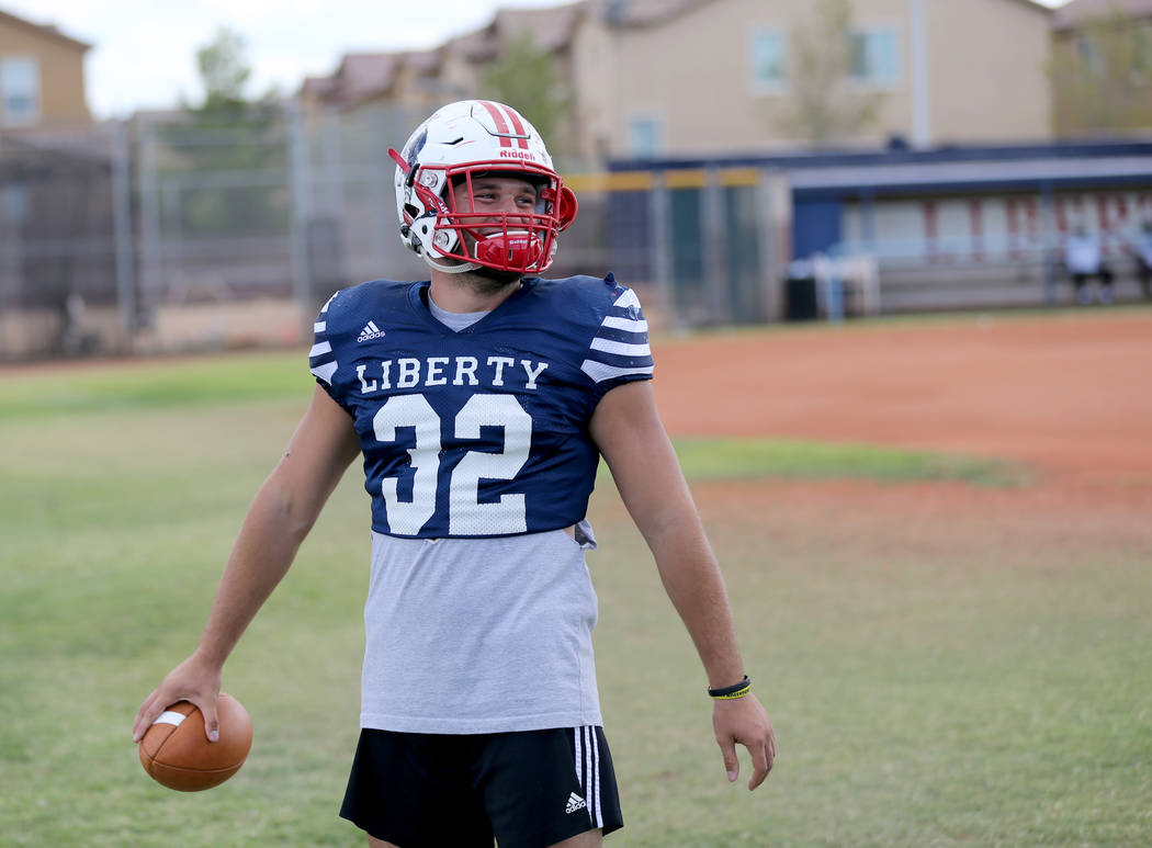 Liberty senior linebacker Kyle Beaudry, 32, during practice at the school in Las Vegas Wednesday, Sept. 5, 2018. K.M. Cannon Las Vegas Review-Journal @KMCannonPhoto
