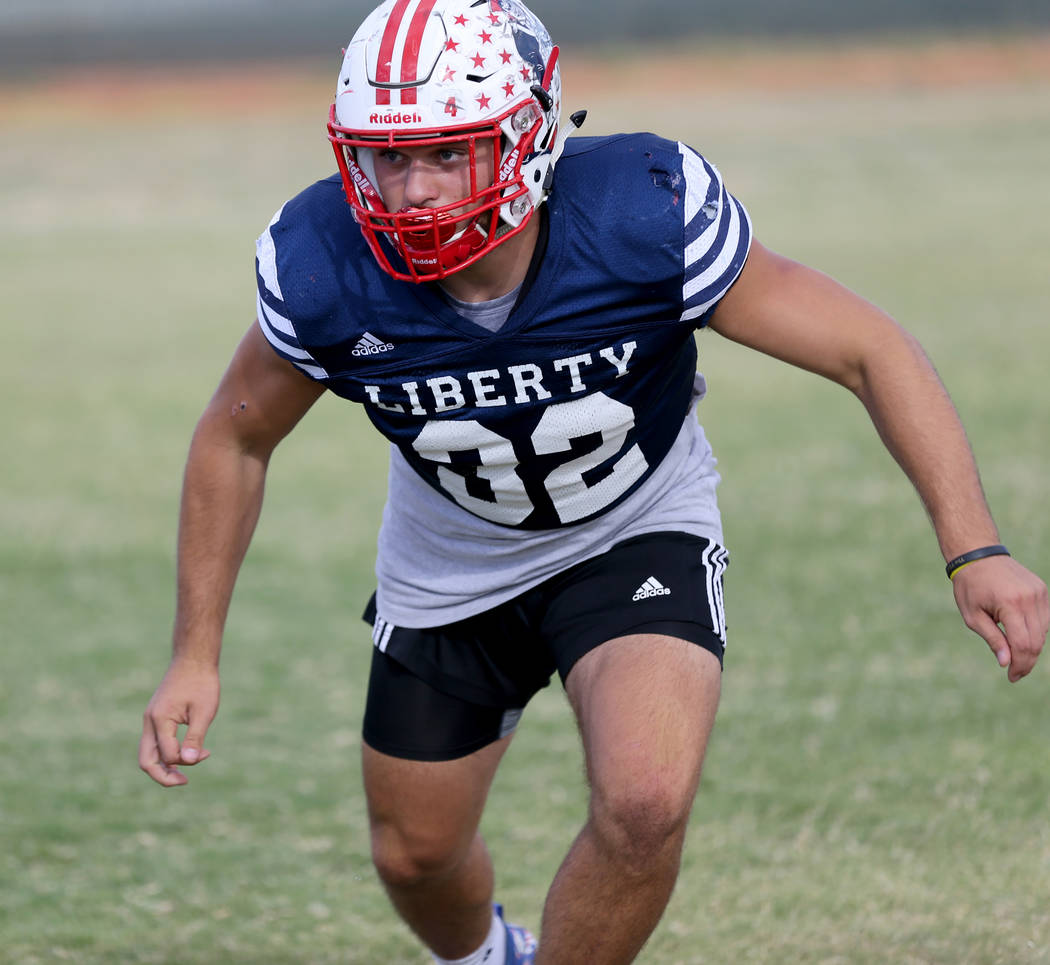 Liberty senior linebacker Kyle Beaudry, 32, during practice at the school in Las Vegas Wednesday, Sept. 5, 2018. K.M. Cannon Las Vegas Review-Journal @KMCannonPhoto