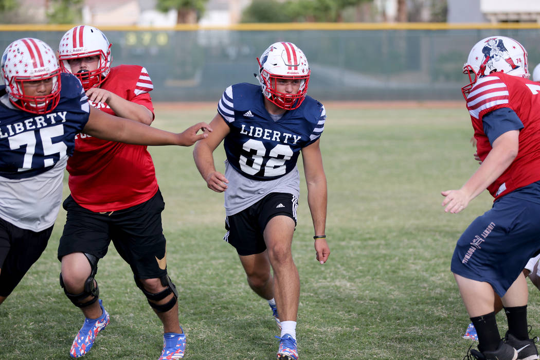 Liberty senior linebacker Kyle Beaudry, 32, during practice at the school in Las Vegas Wednesday, Sept. 5, 2018. K.M. Cannon Las Vegas Review-Journal @KMCannonPhoto
