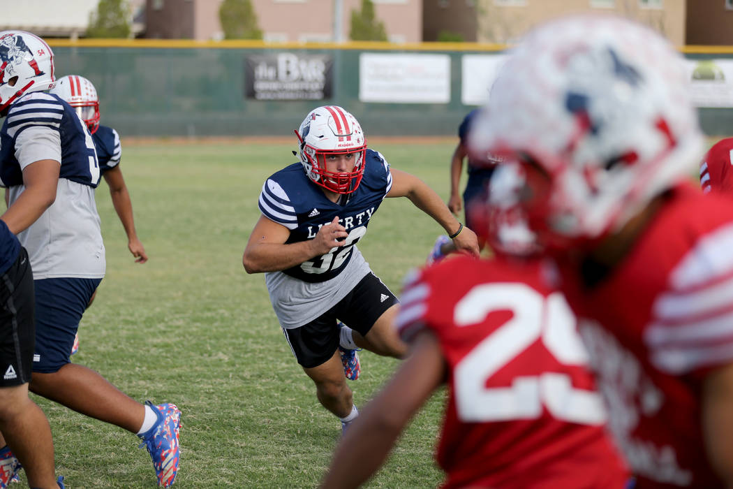 Liberty senior linebacker Kyle Beaudry, 32, during practice at the school in Las Vegas Wednesday, Sept. 5, 2018. K.M. Cannon Las Vegas Review-Journal @KMCannonPhoto