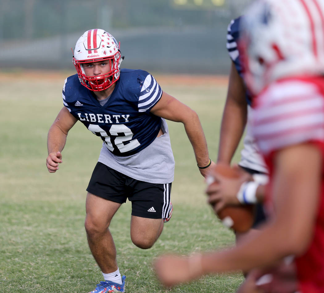 Liberty senior linebacker Kyle Beaudry, 32, during practice at the school in Las Vegas Wednesday, Sept. 5, 2018. K.M. Cannon Las Vegas Review-Journal @KMCannonPhoto