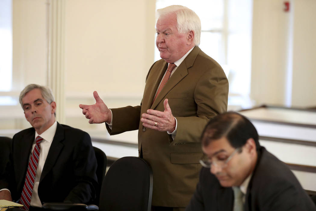 Christopher C. Fallon Jr., center, who is the lawyer for Johnny Bobbitt, argues for his client during a hearing on missing funds in his case in the Olde Historic Courthouse in Mt. Holly, NJ, Wedne ...
