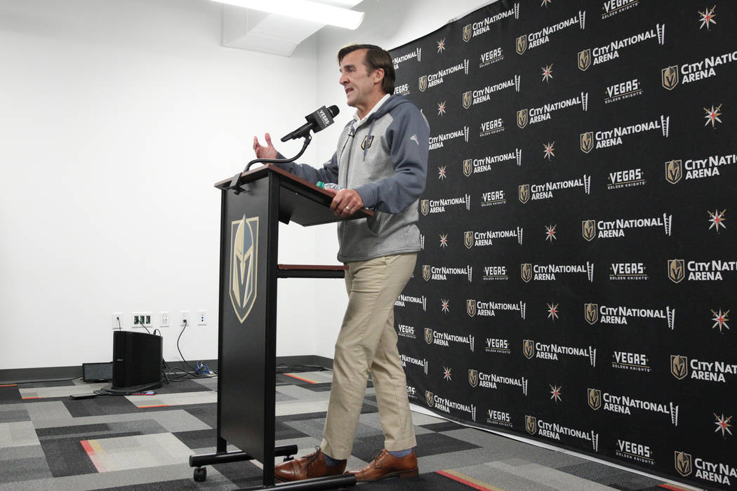 Golden Knights general manager George McPhee speaks during a press conference at City National Arena in Las Vegas, Thursday, Sept. 6, 2018. Erik Verduzco Las Vegas Review-Journal @Erik_Verduzco