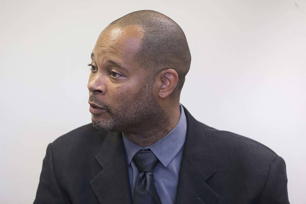 Nevada Senate Majority Leader Aaron Ford, the Democratic candidate for state attorney general, discusses the circumstances of his past arrests on Friday, July 27, 2018, at the Clark County Democra ...