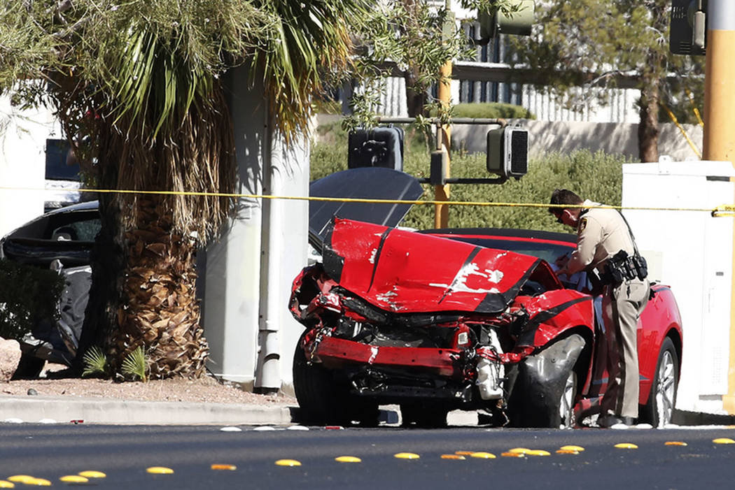 Las Vegas police are investigating a fatal three-vehicle crash at Eastern and Harmon avenues on Friday, Aug. 31, 2018, in Las Vegas. (Bizuayehu Tesfaye/Las Vegas Review-Journal) @bizutesfaye