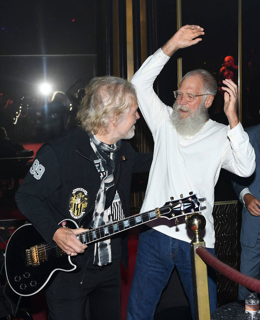 Randy Bachman surprises David Letterman with a performance at Cleopatra's Barge at Caesars Palace on September 6, 2018 in Las Vegas. (Photo by Denise Truscello/WireImage)