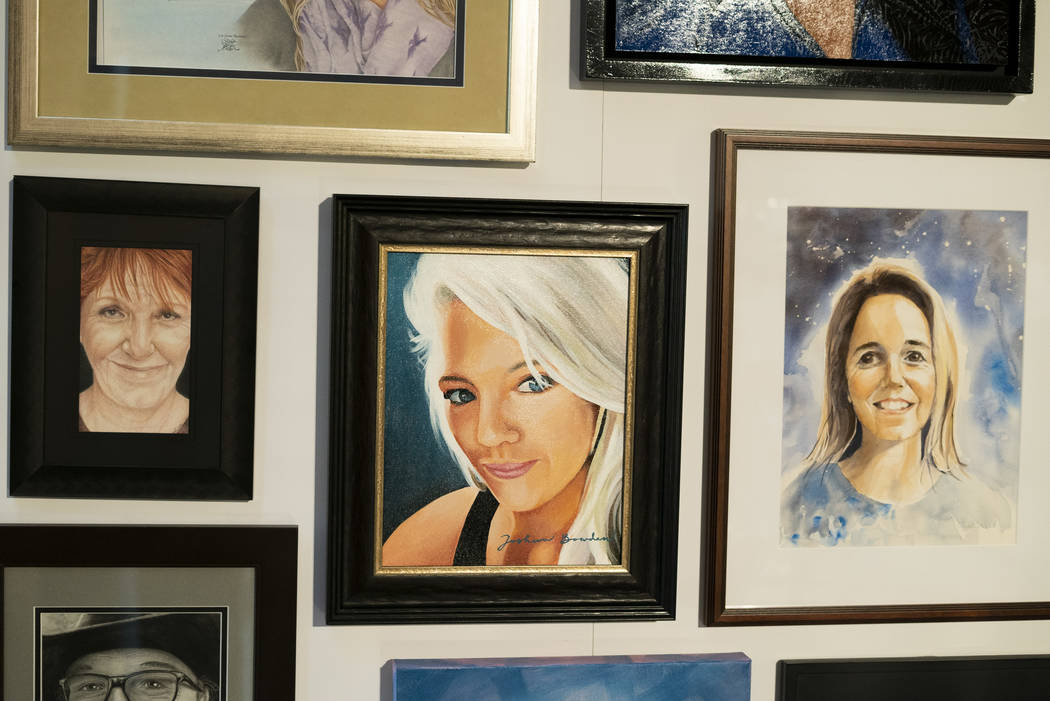 Portraits of victims from the October 1 shooting on display as part of the Las Vegas Portraits Project at the Clark County Government Center in Las Vegas, Monday, Sept. 17, 2018. The exhibit is pa ...