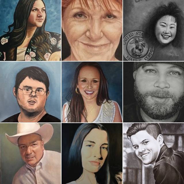 Each portrait depicts a person killed almost one year ago in the Route 91 Harvest festival shooting. (Portraits Project Facebook)
