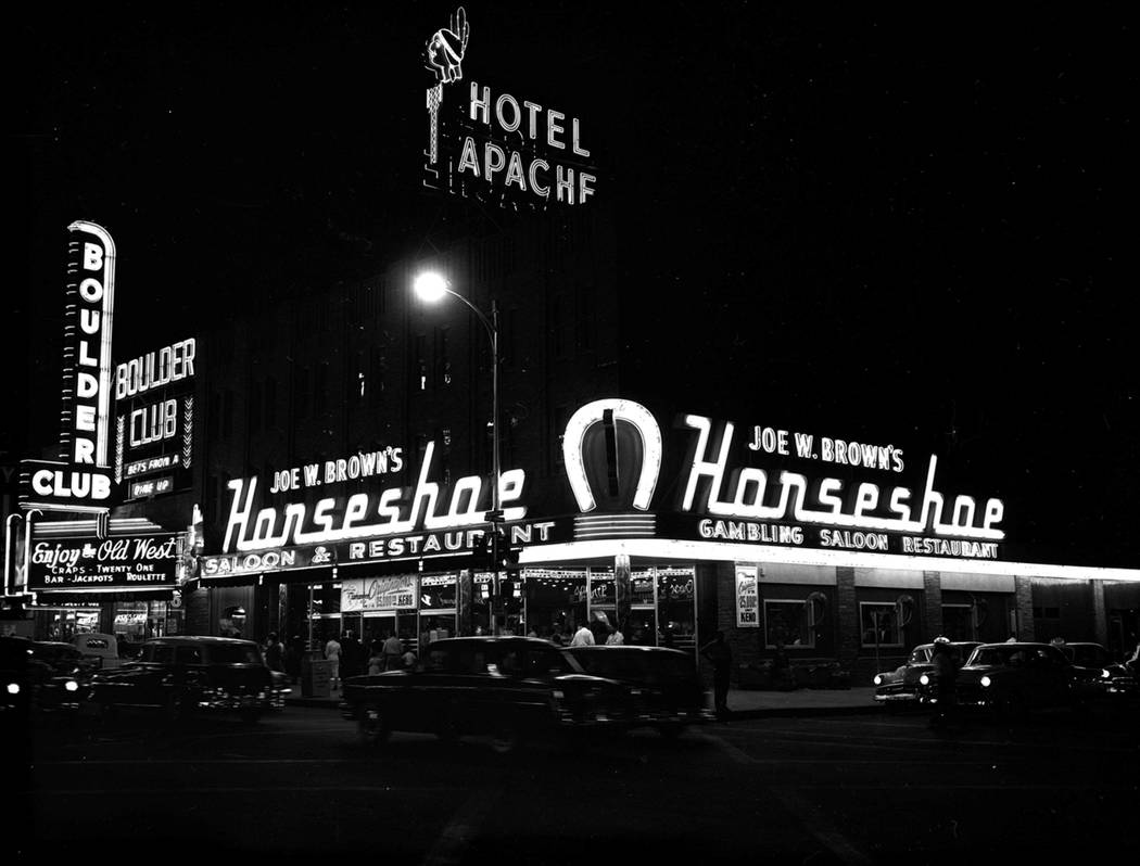 The Horseshoe hotel-casino pictured in 1955. (Las Vegas News Bureau)