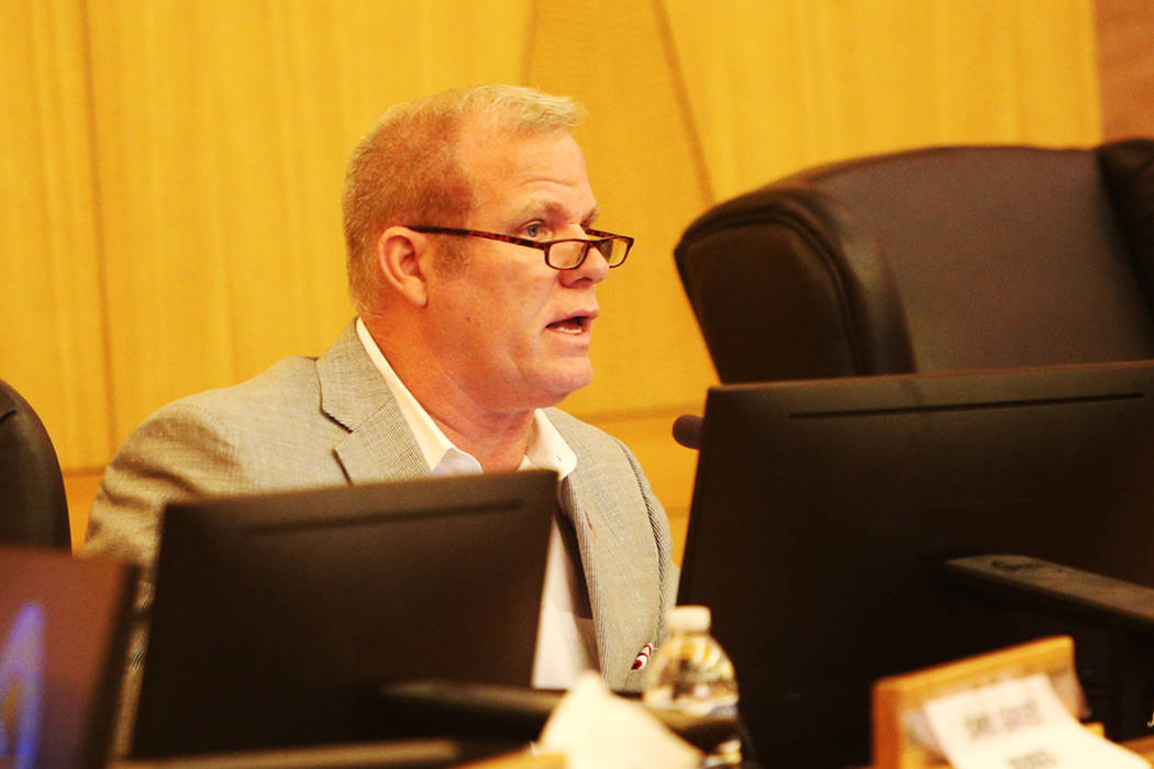 Clark County School Board Trustee Kevin Child speaks at a CCSD board meeting at the Clark County Government Center in Las Vegas, Thursday, Aug. 9, 2018. Rachel Aston Las Vegas Review-Journal @rook ...