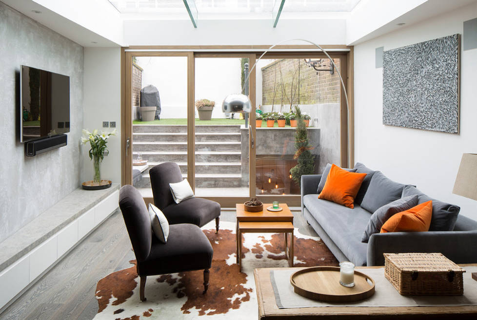 This animal skin rug spiffs up this small seating area. (Houzz)