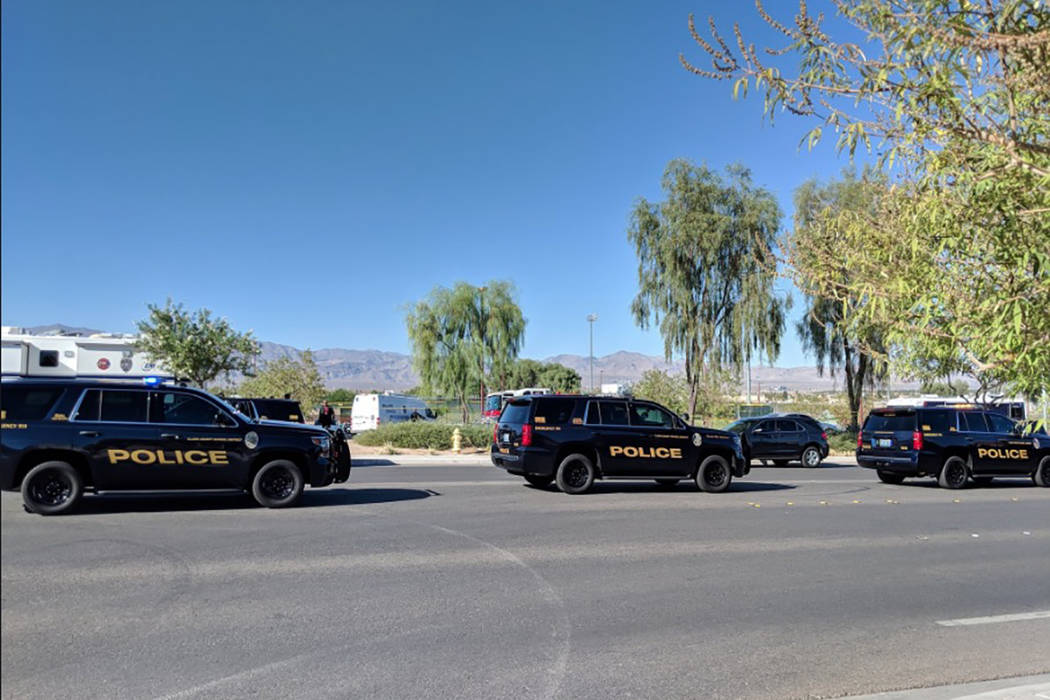 North Las Vegas police are investigating a fatal shooting near Canyon Springs High School. (Richard Brian/Las Vegas Review-Journal)