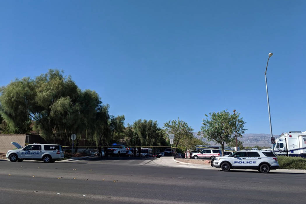 North Las Vegas police are investigating a fatal shooting near Canyon Springs High School. (Richard Brian/Las Vegas Review-Journal)