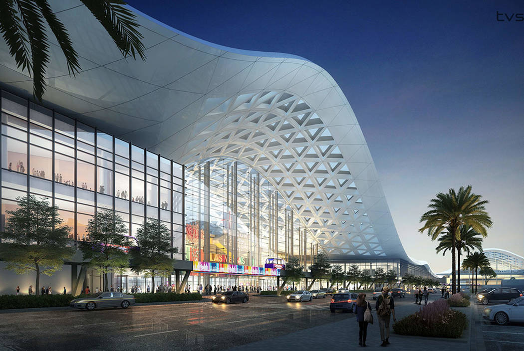 A design rendering, released recently, shows how the Las Vegas Convention Center expansion is expected to look on completion. (tvsdesign/Design Las Vegas)