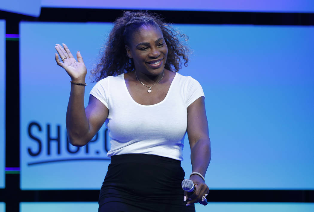 Tennis star Serena Williams walks on stage before speaking at the Shop.org conference Friday, Sept. 14, 2018, in Las Vegas. (AP Photo/John Locher)