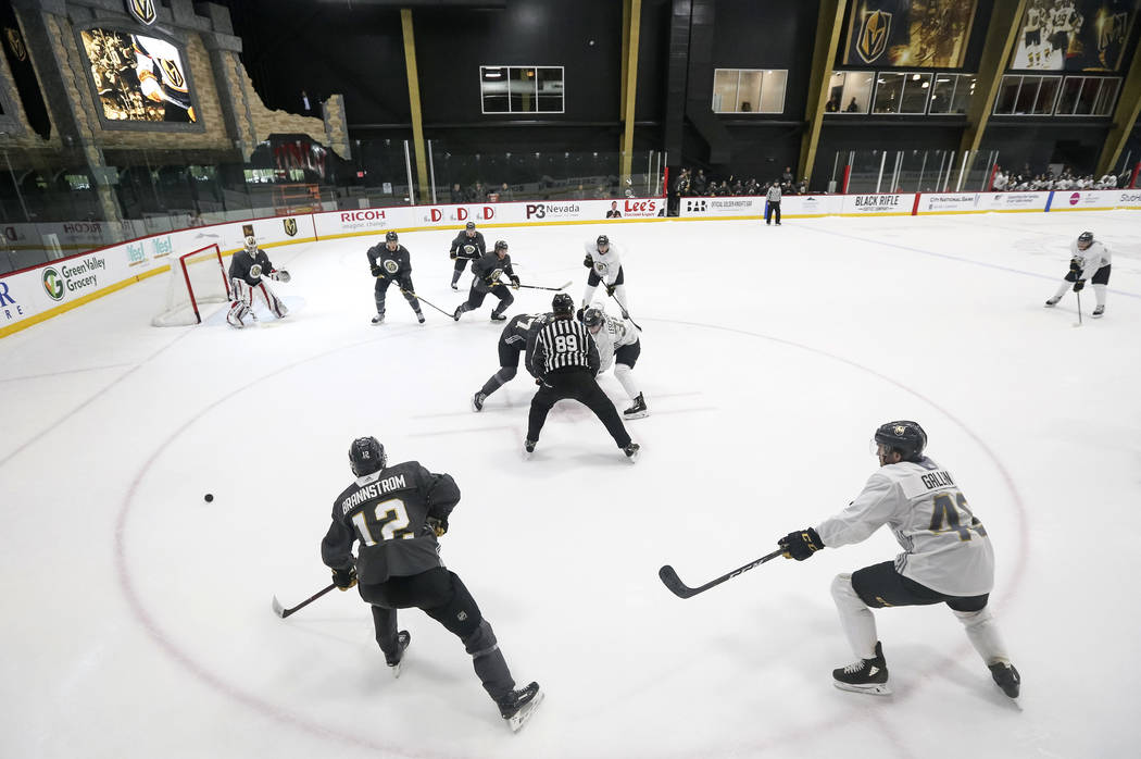 The Vegas Golden Knights scrimmage during practice at City National Arena in Las Vegas, Friday, Sept. 14, 2018. Richard Brian Las Vegas Review-Journal @vegasphotograph