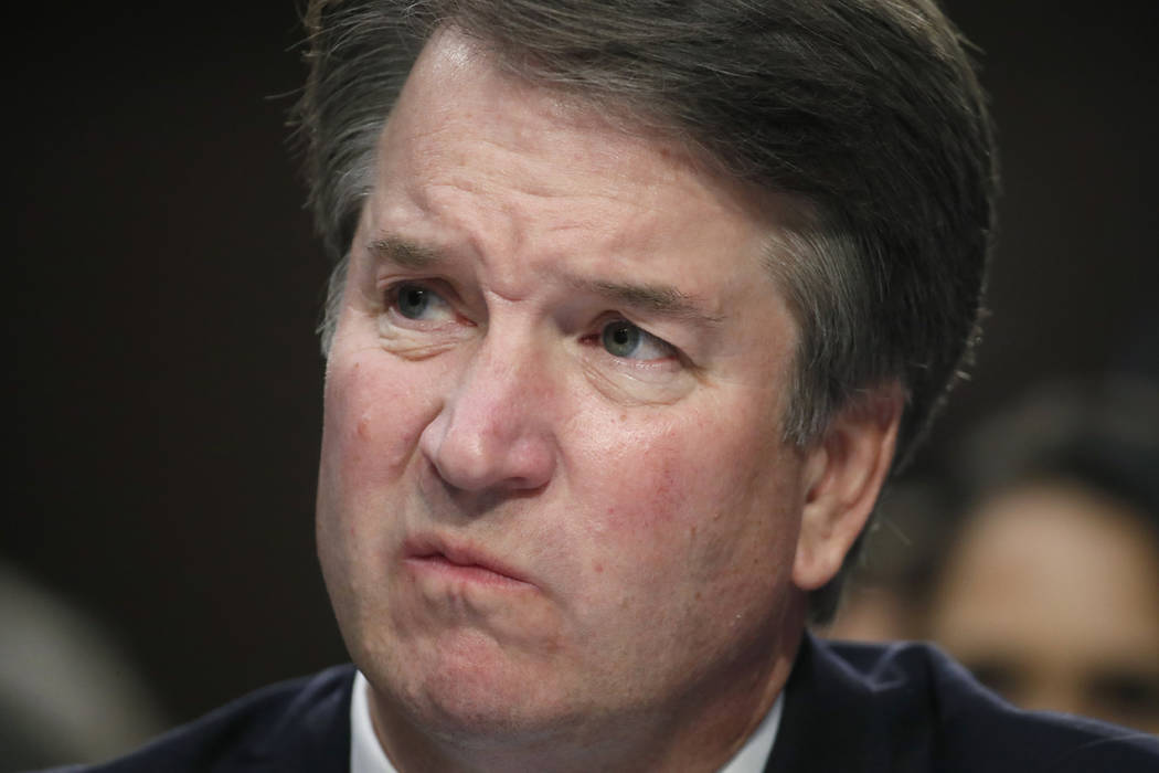 In this Sept. 6, 2018 photo, Supreme Court nominee Brett Kavanaugh testifies before the Senate Judiciary Committee on Capitol Hill in Washington. Kavanaugh is denying a sexual misconduct allegati ...
