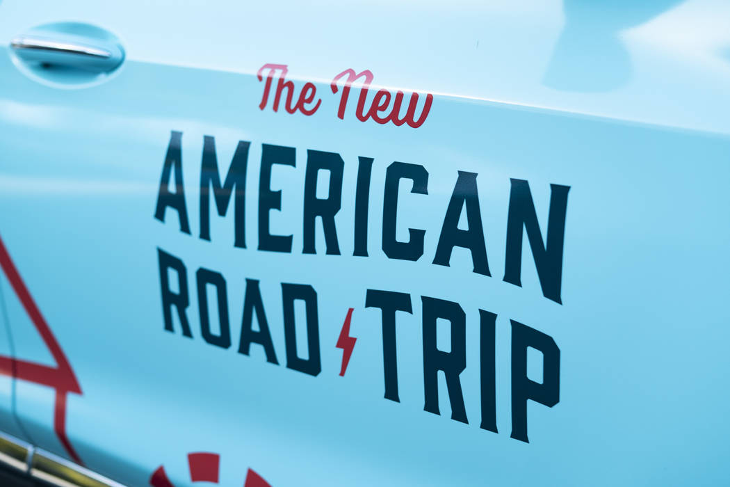 "The New American Road Trip," an electric-vehicle tour from California to New York, made a stop in front of the Luxor casino-hotel in Las Vegas, Sunday, Sept. 16, 2018.(Marcus Villagran/ ...