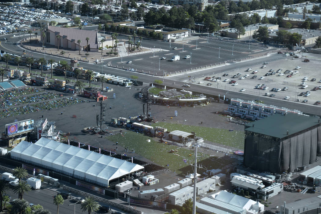 The Route 91 Harvest Festival grounds on Oct. 2, 2017, taken by FBI staff from a Mandalay Bay suite on the Las Vegas Strip. (source: FBI)