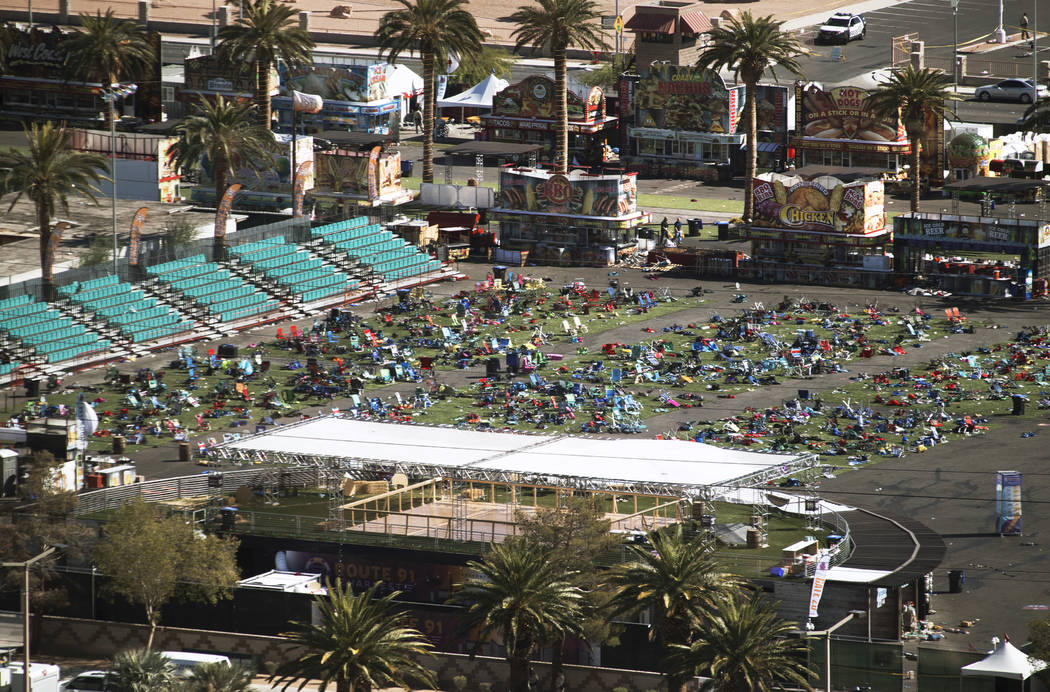 The concert grounds on the day after the Route 91 Harvest Festival shooting in Las Vegas, Oct. 2, 2017. (Richard Brian/Las Vegas Review-Journal) @VegasPhotograph