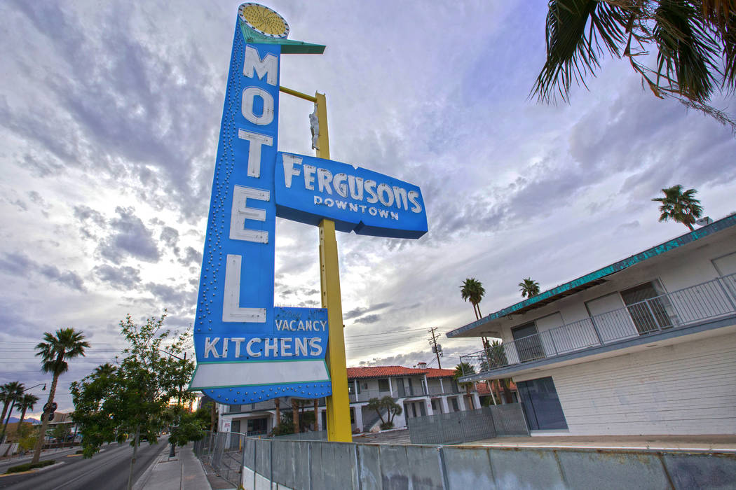 Fergusons Motel, 1028 E. Fremont St. is becoming Fergusons Downtown, a mixed-use campus by a subsidiary of Tony Hsiesh’s Downtown Project. (Benjamin Hager/Las Vegas Review-Journal) @benjaminhphoto