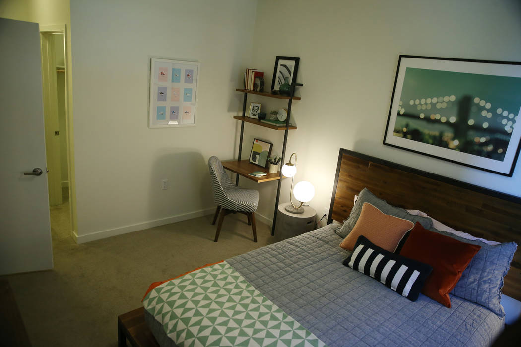 A bedroom in a two bedroom apartment at Fremont9, a new apartment complex in downtown Las Vegas at Fremont and 9th Street in Las Vegas, Tuesday, Sept. 18, 2018. Erik Verduzco Las Vegas Review-Jour ...