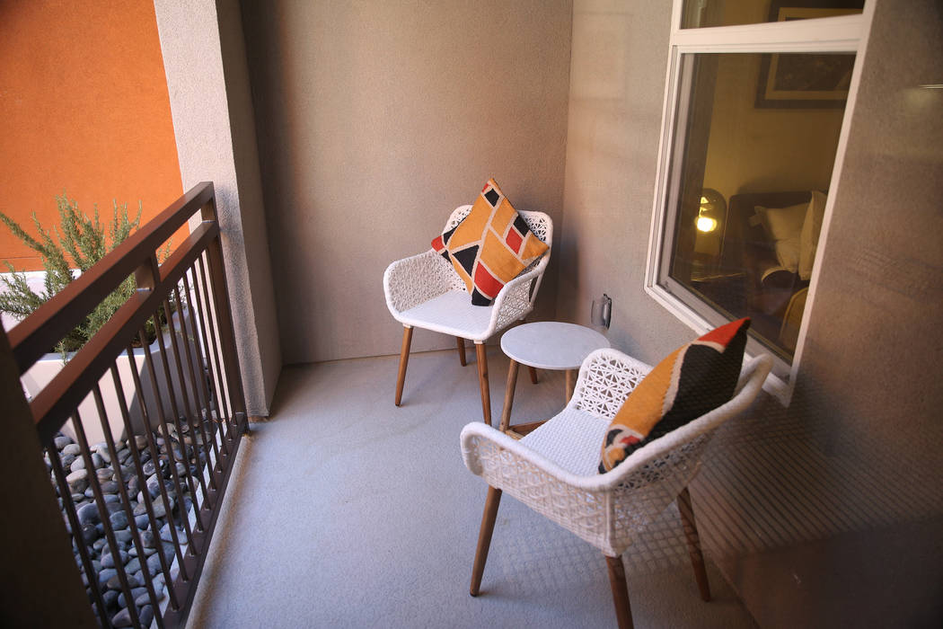 The patio of a two bedroom apartment at Fremont9, a new apartment complex in downtown Las Vegas at Fremont and 9th Street in Las Vegas, Tuesday, Sept. 18, 2018. Erik Verduzco Las Vegas Review-Jour ...