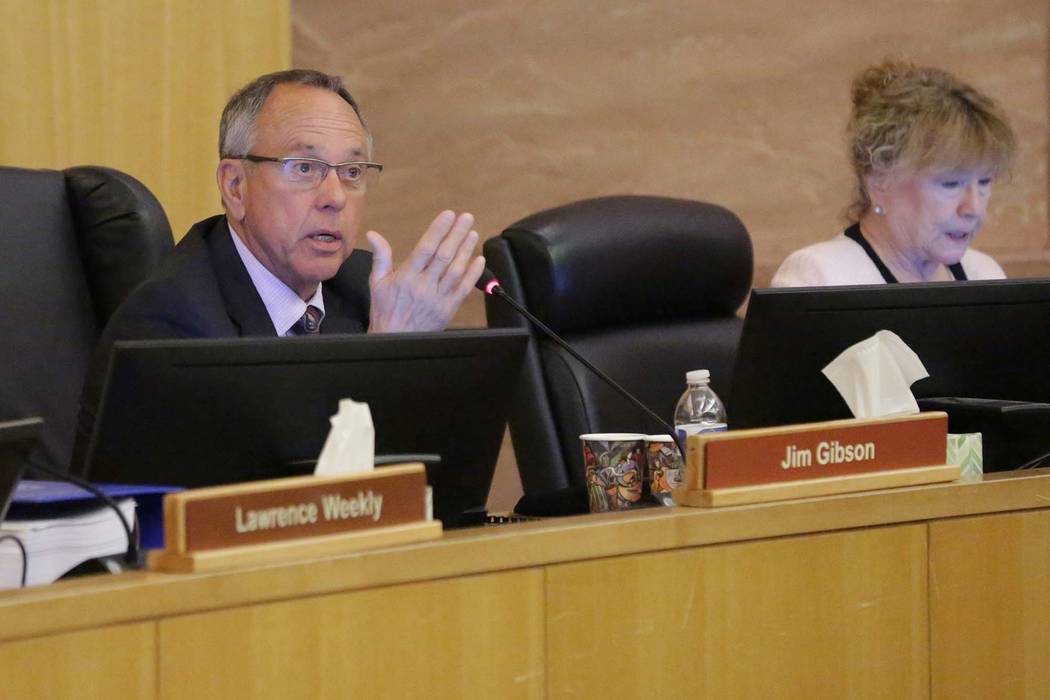 Clark County Commissioner Jim Gibson speaks during a county commission on Tuesday, June 19, 2018. (Michael Quine/Las Vegas Review-Journal) @Vegas88s
