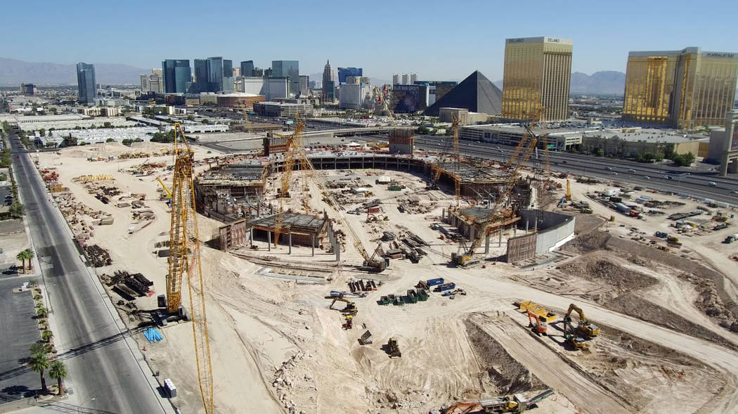 Aerial photo of Raiders stadium construction on Sept. 9, 2018 in Las Vegas. (Raiders)